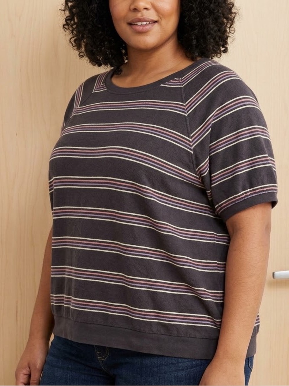 ROOTS Roots Striped Short-Sleeve Organic Cotton Top - Size XL